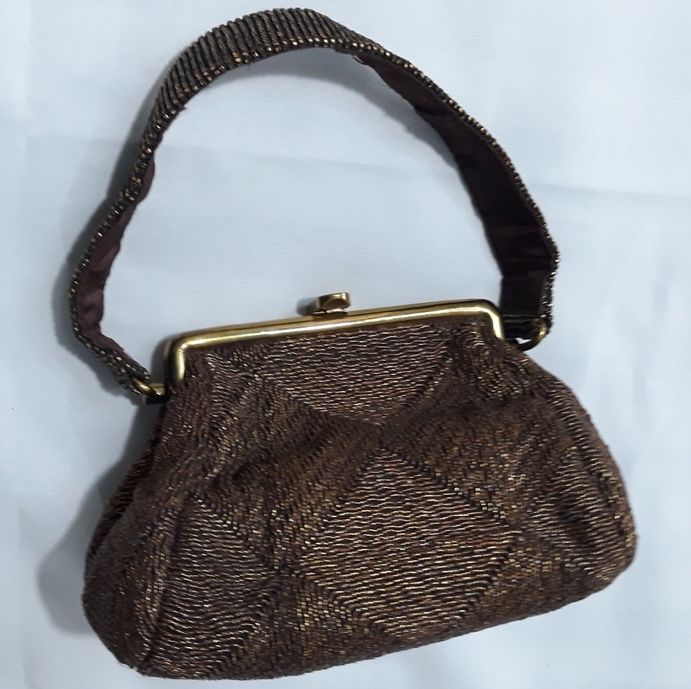 Vintage Fre-Mor Bronze Beaded Handbag Clutch Purse Brown Lined. - Picture 3 of 8